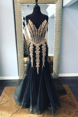 Black Sweetheart Tulle Sequin Long Prom Dress Tulle Evening Dress