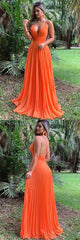 Simple V-Neck Chiffon Long Prom Dress Chiffon Evening Dress