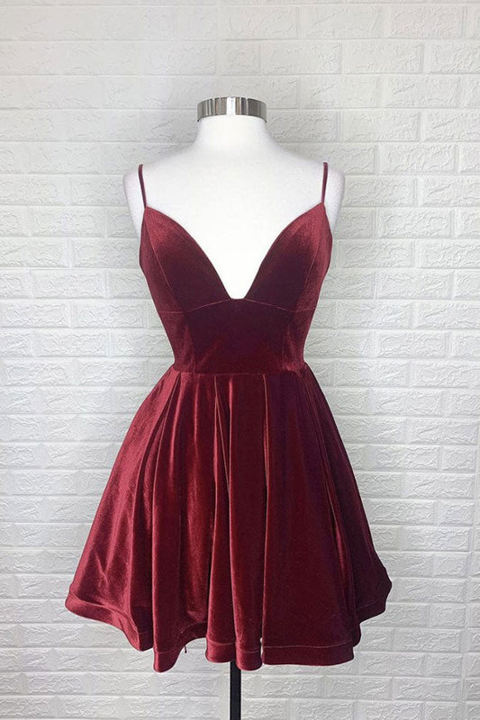 Simple Burgundy V-Neck Short Prom Dress Burgundy Homecoming Dress