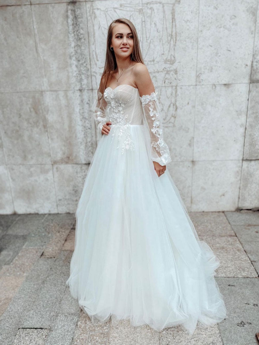 White Tulle Lace Long Prom Dress White Lace Evening Dress