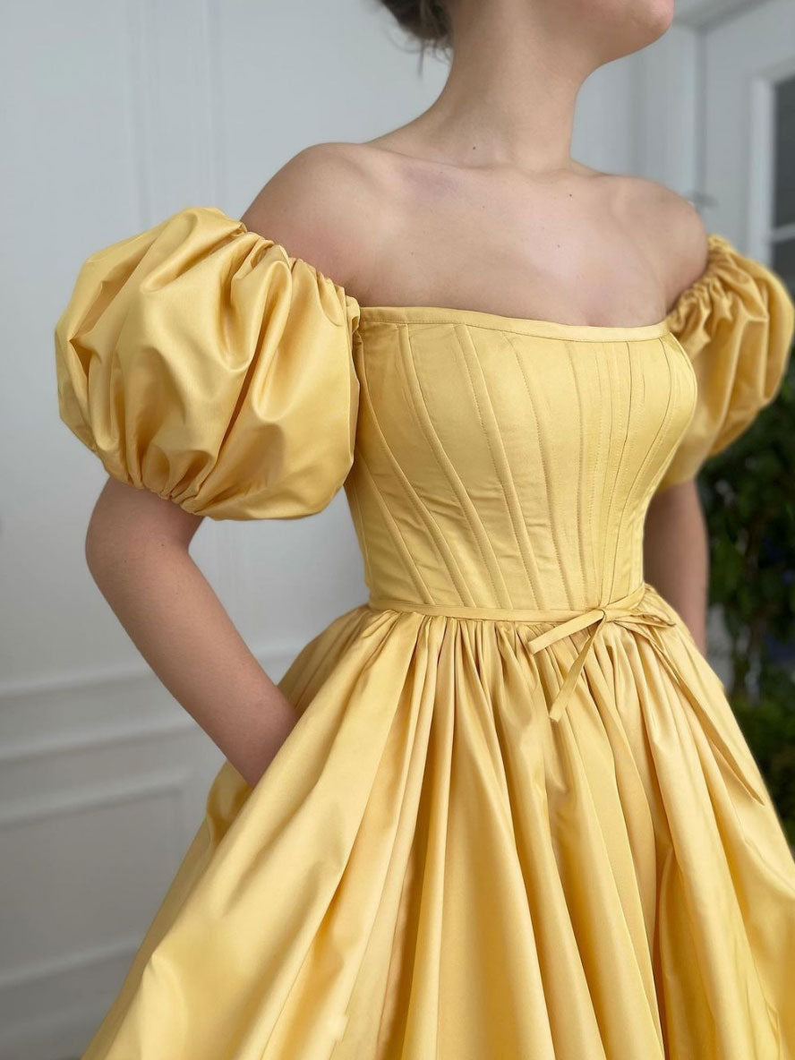 Simple Yellow Satin Long Prom Dress Yellow Evening Dress