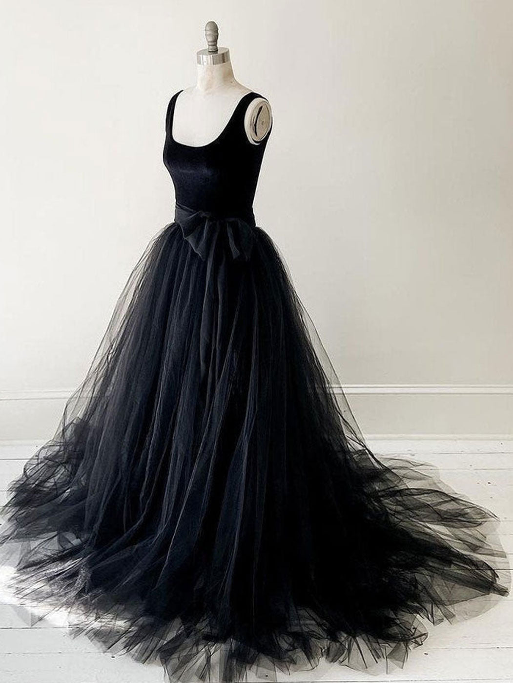 Black Tulle Long Prom Dress Black Tulle Formal Evening Dress