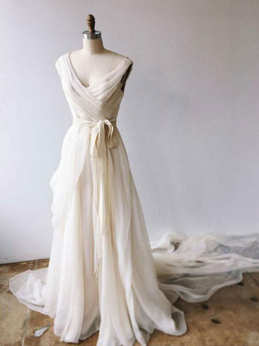 Light Champagne Chiffon Long Prom Dress Chiffon Evening Gown