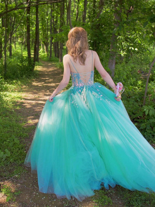 Green Sweetheart Neck Tulle Lace Long Prom Dress Green Formal Dress