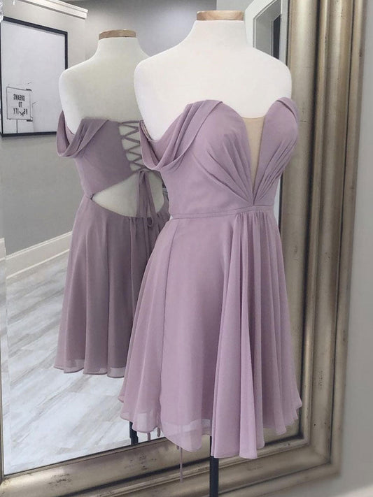 Simple A-Line Chiffon Short Prom Dress Chiffon Bridesmaid Dress