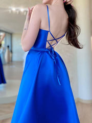 Simple Blue Satin Long Prom Dress Blue Formal Party Dress