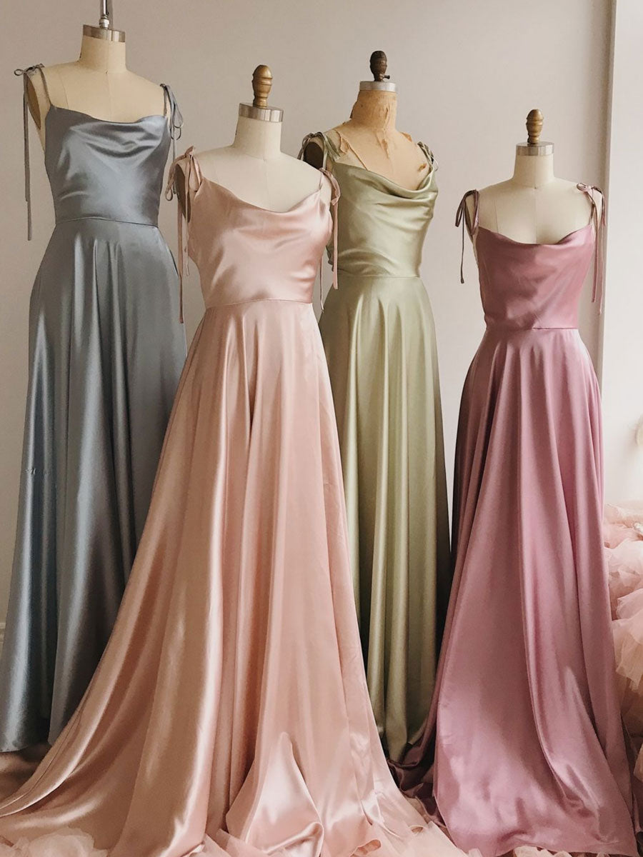 Simple Satin A-Line Long Prom Dress Simple Bridesmaid Dress