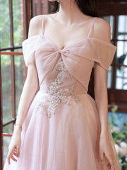 A-Line Pink Long Prom Dress Off-Shoulder Pink Formal Graduation Dress