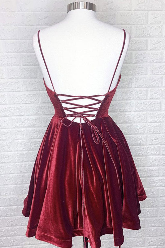 Simple Burgundy V-Neck Short Prom Dress Burgundy Homecoming Dress