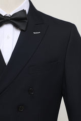 Elegant Navy Double-Breasted Men's Suit Blazer