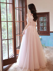 A-Line Pink Long Prom Dress Off-Shoulder Pink Formal Graduation Dress