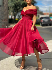 Simple Burgundy Tulle Off-Shoulder Prom Dress Burgundy Bridesmaid Dress