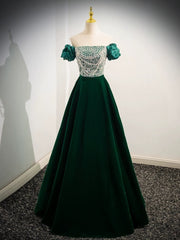 A-Line Velvet Sequin Beaded Green Long Prom Dress Green Velvet Long Formal Dress