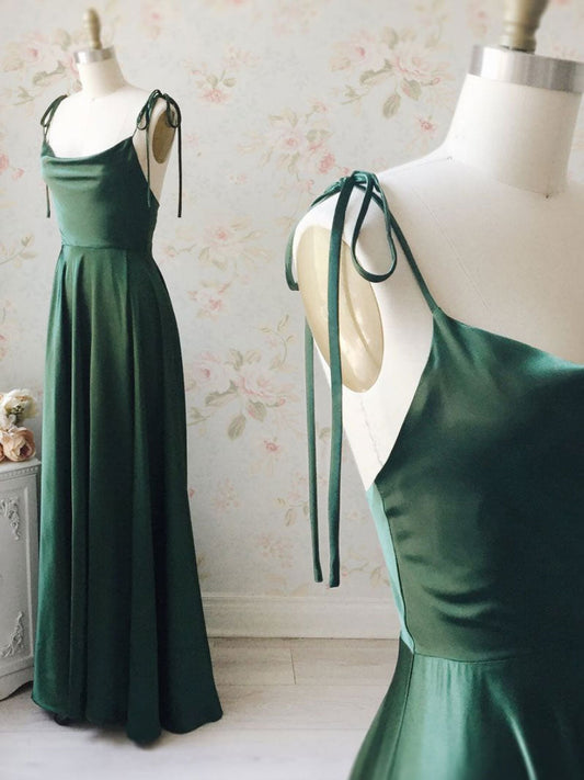 Simple Green Satin Long Prom Dress Green Bridesmaid Dress