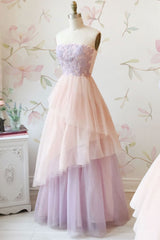 Unique Tulle Lace Long Prom Dress Lace Evening Dress