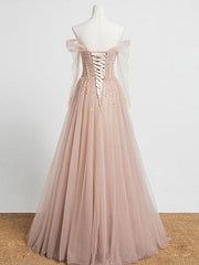 Champagne Tulle Sequin Long Prom Dress Champagne Tulle Formal Dress