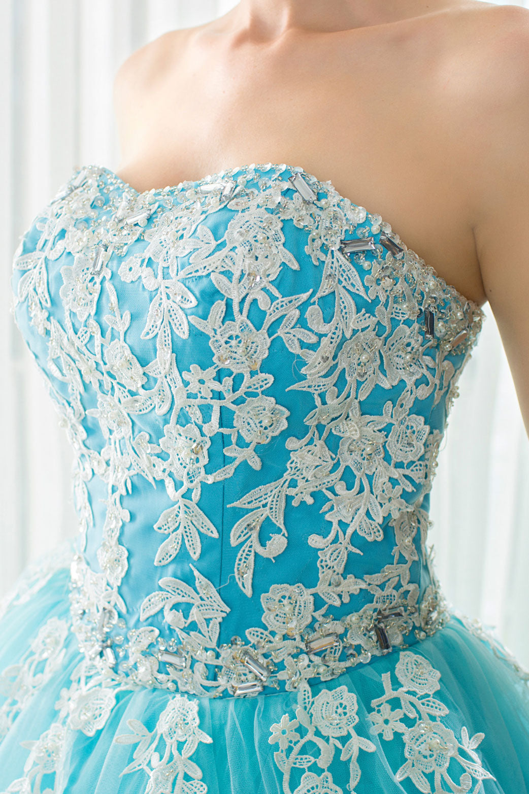 Blue Tulle Lace Appliqu¨¦ Long Prom Dress Blue Evening Dress