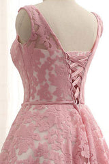 Cute Pink Round Neck Lace Short Prom Dress Bridesmaid Dress