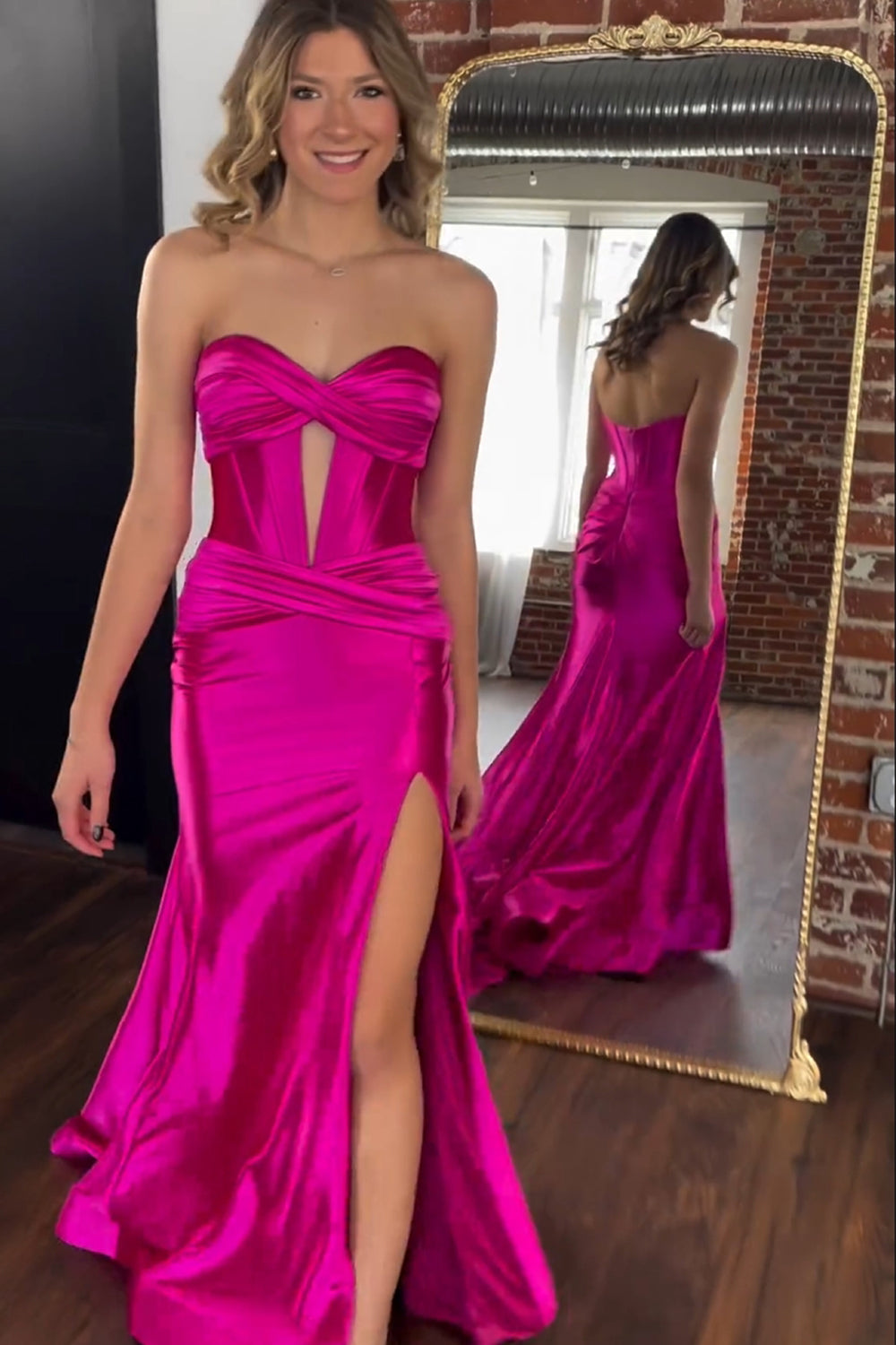 Fuchsia Mermaid Sweetheart Long Prom Dress with Slit