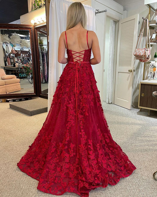 Shana Dressystars ?Cute A Line Scoop Neck Red Lace Prom Dresses with Exquisite Beading