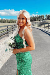 Green Sequin Long Prom Dress with Slit