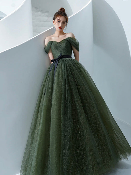 A-Line Off-Shoulder Green Long Prom Dress Green Formal Dress