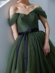 A-Line Off-Shoulder Green Long Prom Dress Green Formal Dress