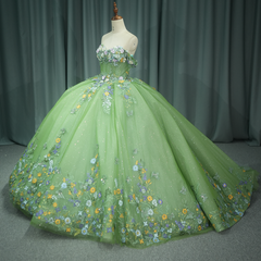 Green Quinceanera Dress Sweet 15 Evening Dress Crystal Sleeveless Beading Ball Gown Dress