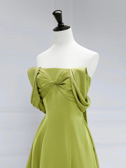 A-Line Off-Shoulder Satin Green Long Prom Dress Green Long Formal Dress