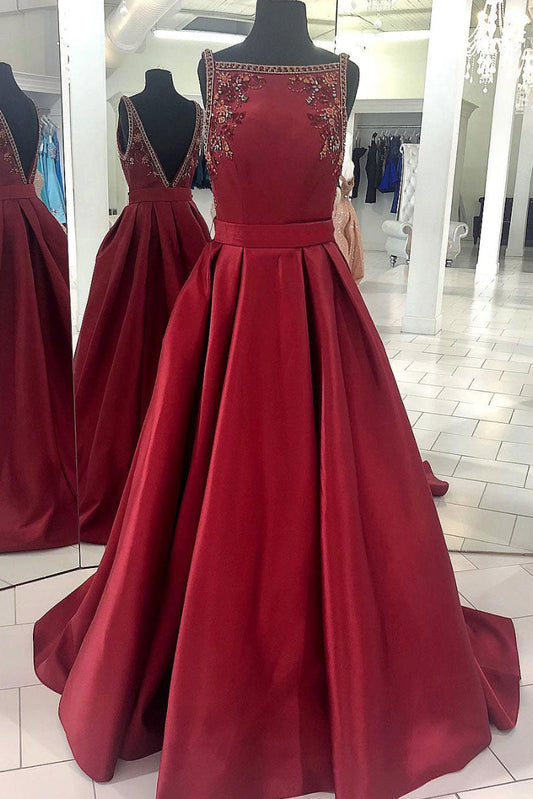 Burgundy Satin Long Prom Dress Burgundy Satin Evening Dress