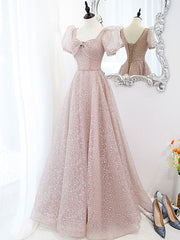 Simple Tulle Sequin Long Prom Dress Tulle Long Evening Dress