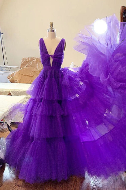 Purple Tulle Long Prom Dress Purple Tulle Evening Dress