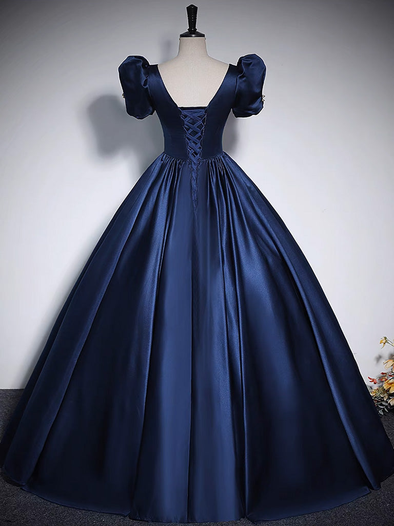 Dark Blue Satin Long Prom Dress Dark Blue Satin Long Evening Dress