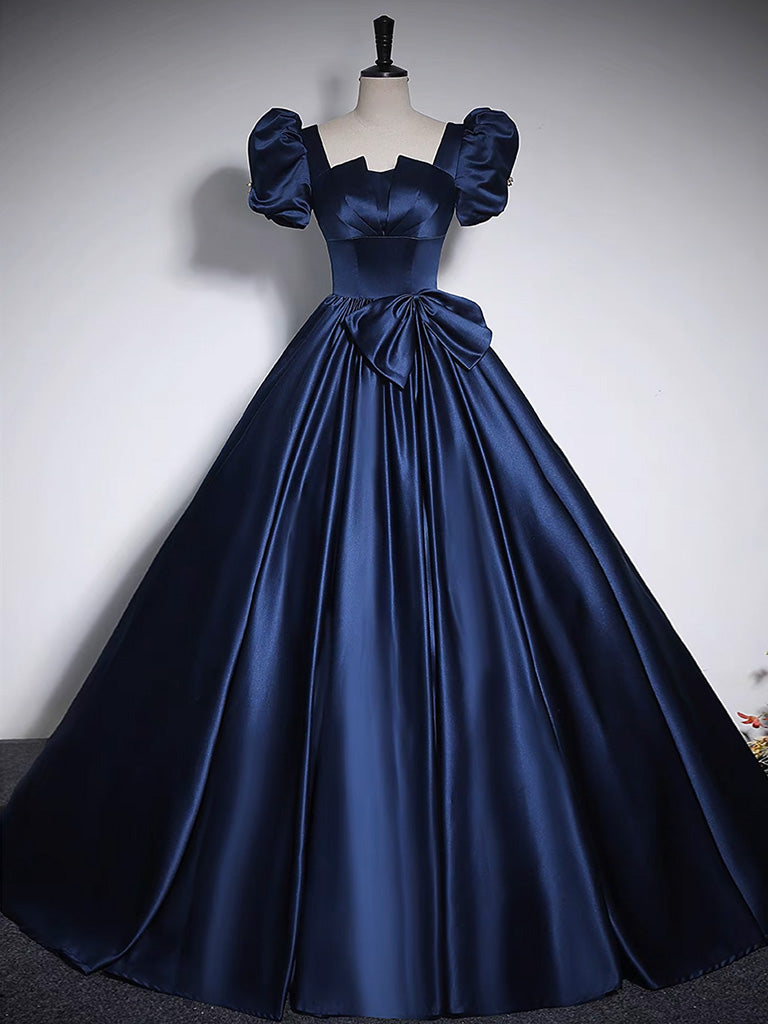 Dark Blue Satin Long Prom Dress Dark Blue Satin Long Evening Dress