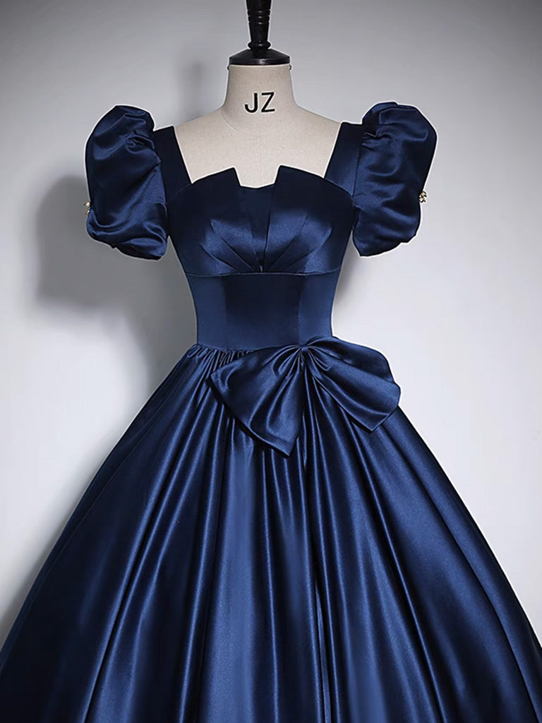 Dark Blue Satin Long Prom Dress Dark Blue Satin Long Evening Dress