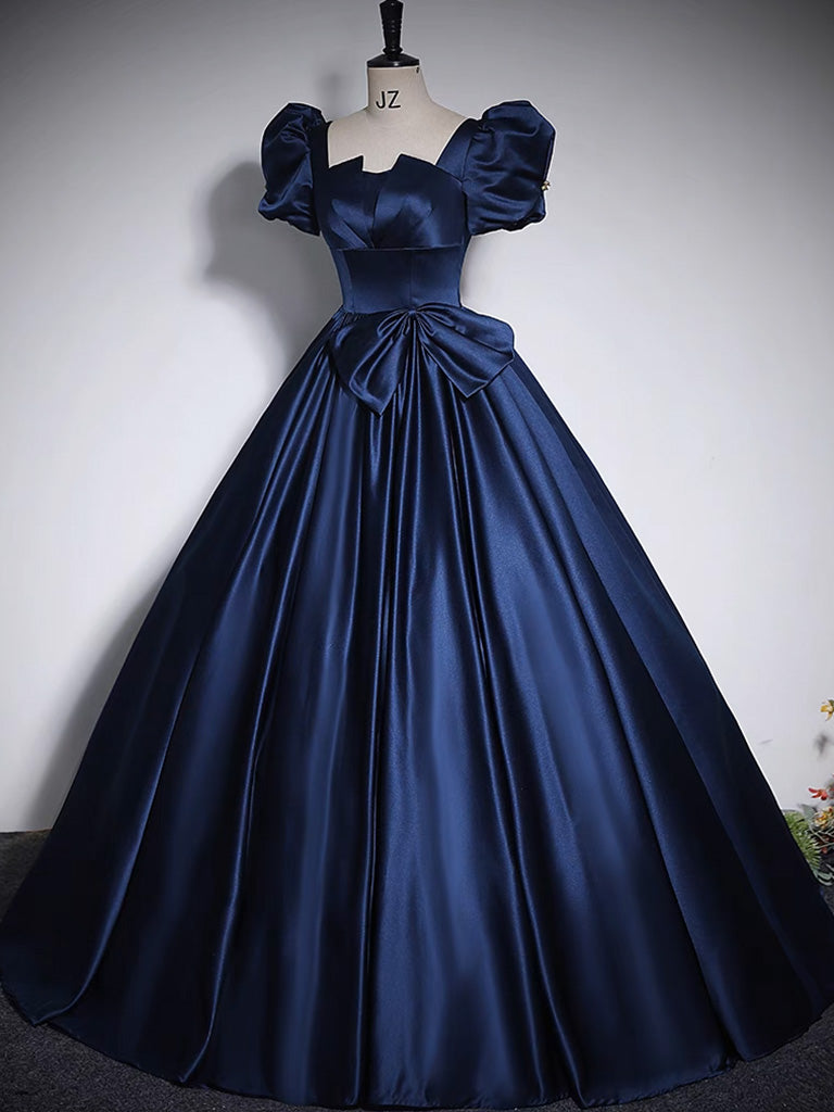 Dark Blue Satin Long Prom Dress Dark Blue Satin Long Evening Dress