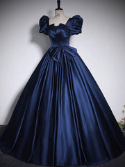 Dark Blue Satin Long Prom Dress Dark Blue Satin Long Evening Dress