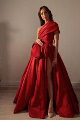 Red Satin Long Prom Dress Simple Satin Evening Dress