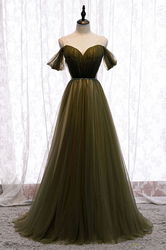 Simple Green Tulle Long Prom Dress Green Tulle Evening Dress