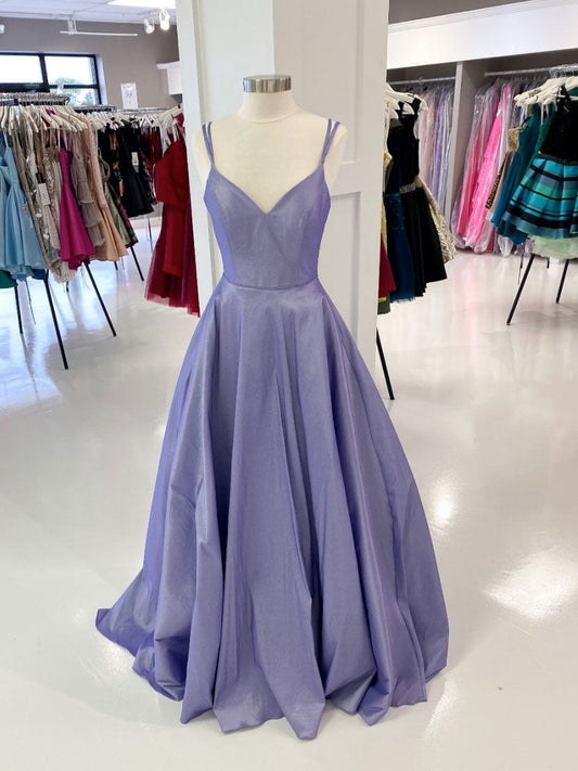 Purple V-Neck Satin Long Prom Dress Purple Evening Dress