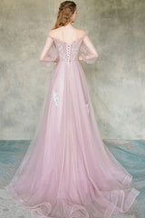 Pink Tulle Lace Long Prom Dress Pink Tulle Formal Dress