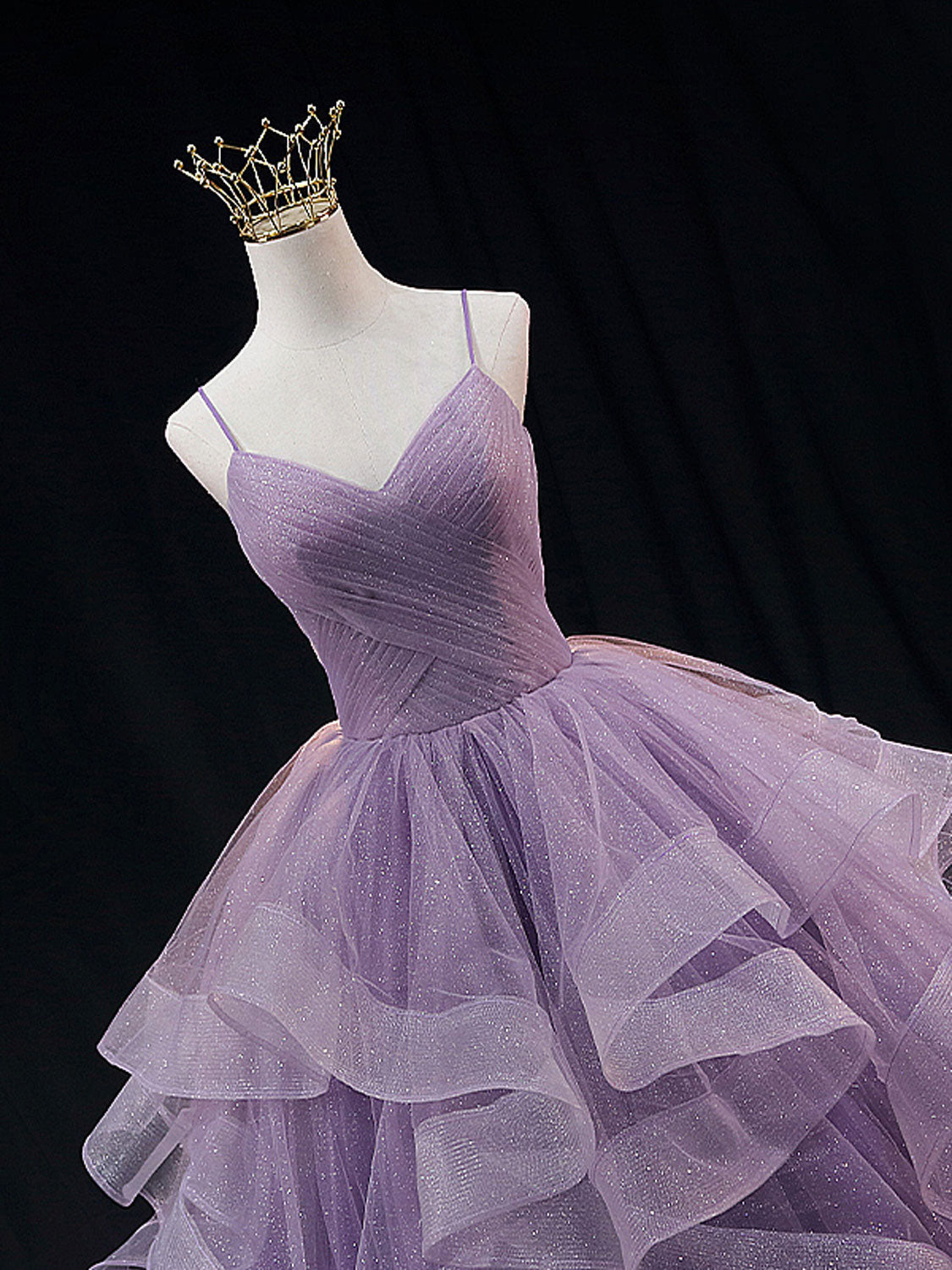 Purple V-Neck Tulle Sequin Long Prom Dress Purple Tulle Formal Dress