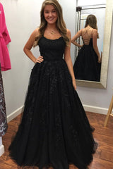 Black Tulle Lace Long Prom Dress Black Tulle Formal Gown