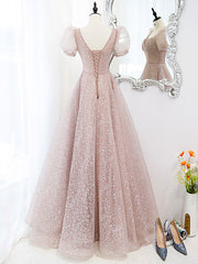 Simple Tulle Sequin Long Prom Dress Tulle Long Evening Dress