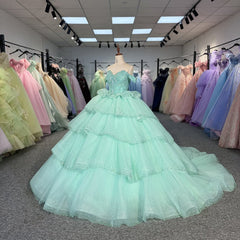 Green Quinceanera Dress Sweet 15 Evening Dress Crystal Beading Ball Gown Dress