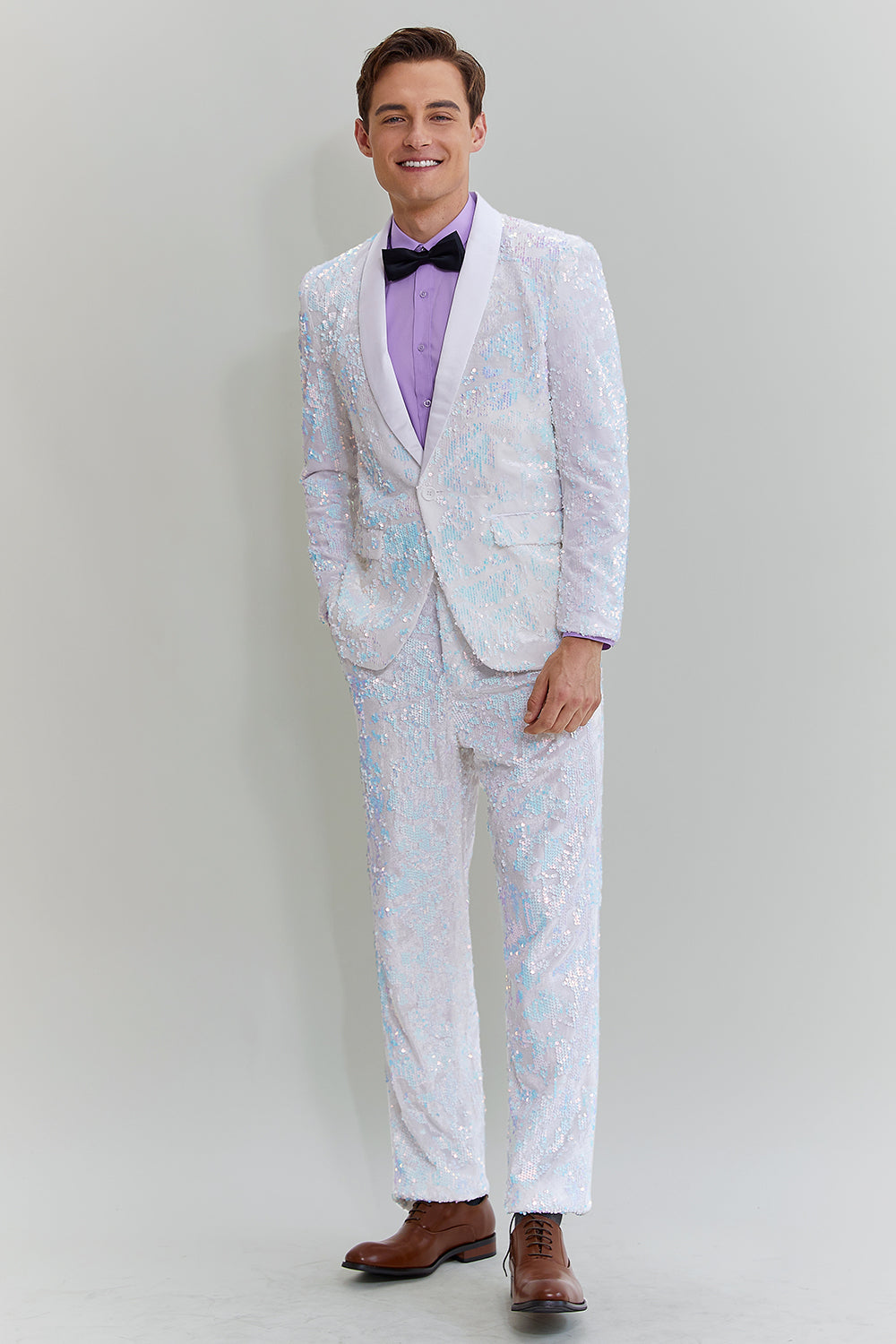 Sparkly White Sequined 2-Piece Men's Prom Homecoming Suit