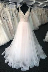 White V-Neck Tulle Beaded Long Prom Dress White Tulle Evening Dress