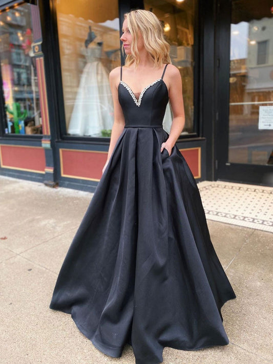 Simple Black Satin Long Prom Dress Black Satin Evening Gown