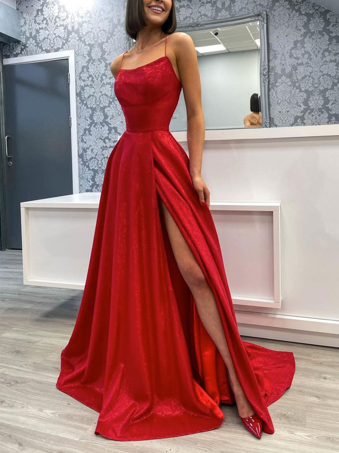 Simple Burgundy Satin Long Prom Dress Evening Dress