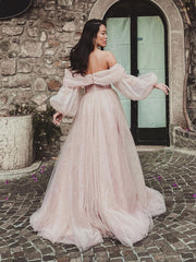 Pink Tulle Long Prom Dress Pink Tulle Long Evening Dress